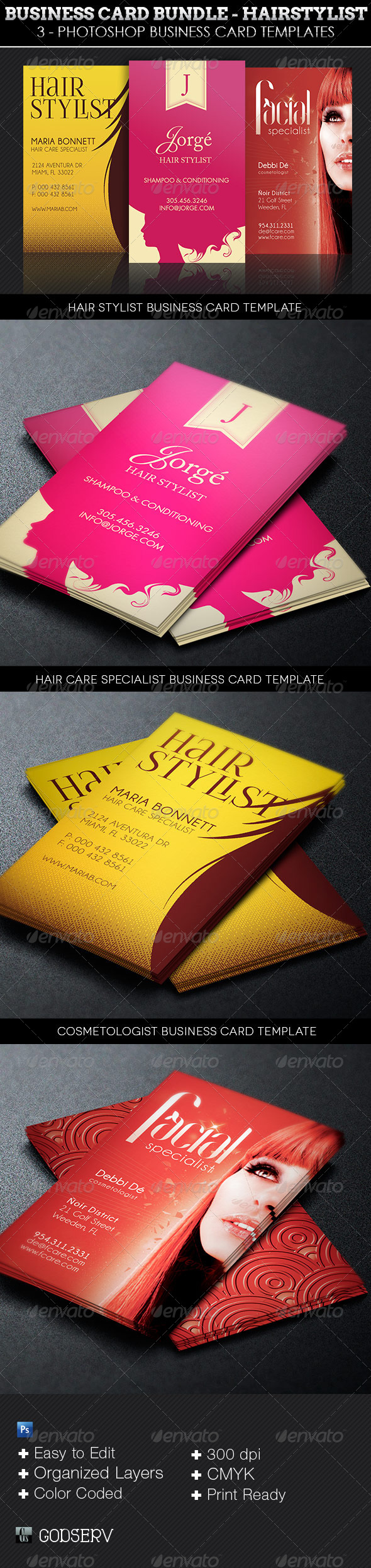 Hair Stylist Business Card Template Bundle - Industry Specific Business Cards