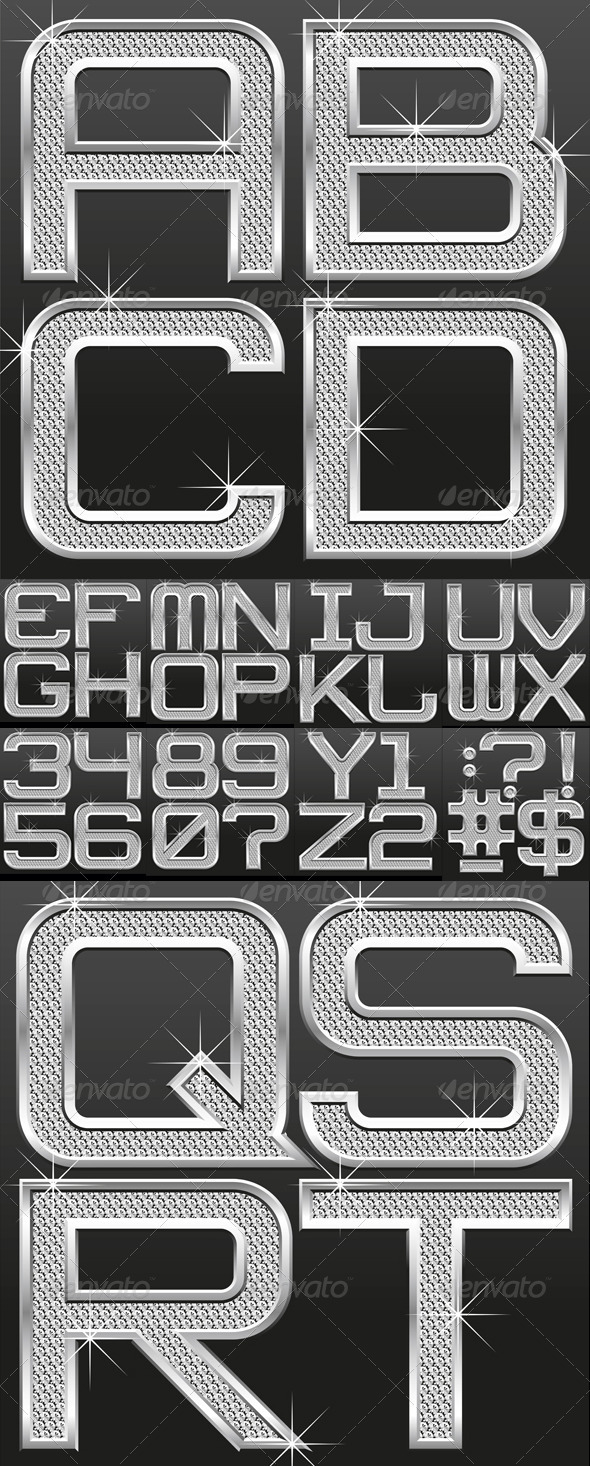 Metallic Font With Diamonds Metallic Font With Diamonds