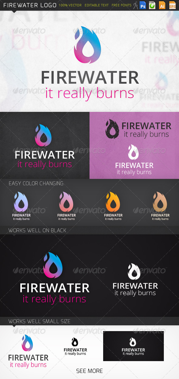 Fire Flame Water Drop Logo Template