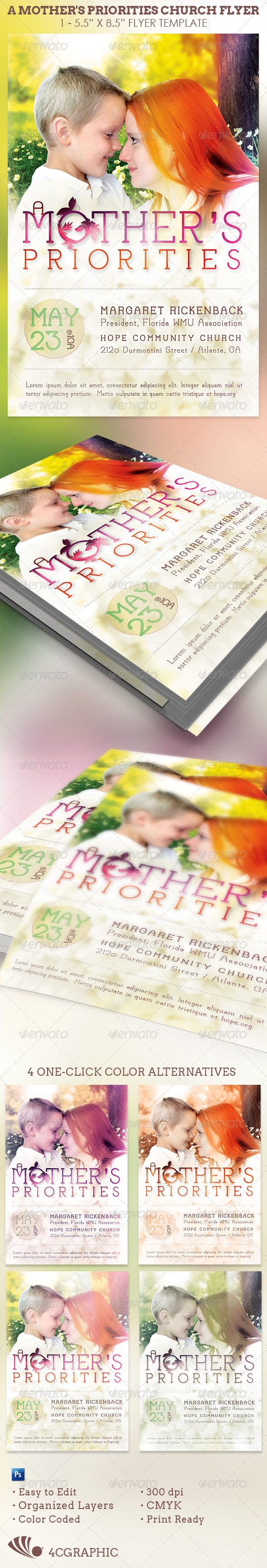 A Mother’s Priorities Church Flyer Template - Church Flyers