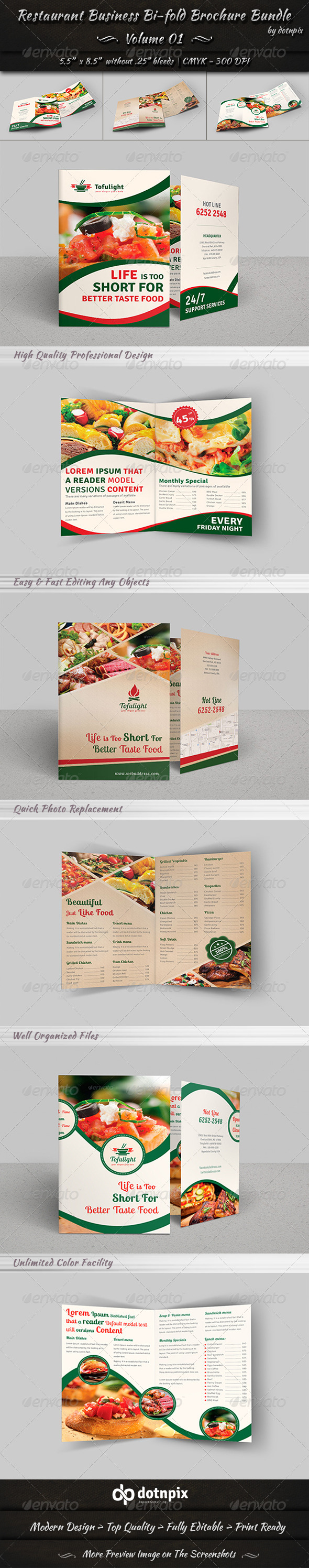 Restaurant Bi-fold Brochure Bundle Volume 1 Restaurant Bi-fold Brochure Bundle Volume 1