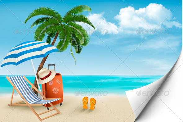 Beach With Palm Trees And Beach Chair Summer Vacation Concept B Stock Images Page Everypixel