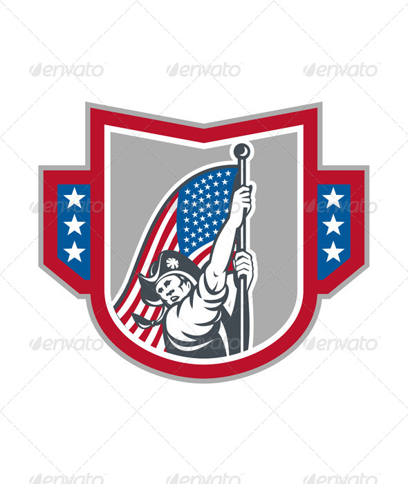 American Patriot Holding Up Stars Stripes Flag