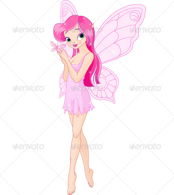 Cute Pink Fairy with Butterfly