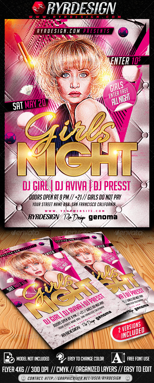 Girls Night Party Flyer PSD - Clubs & Parties Events
