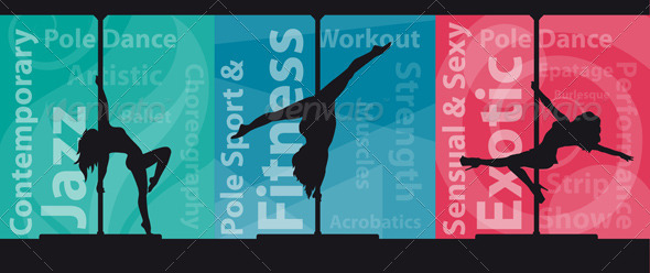 Silhouettes of Pole Dancers on Abstract Background Silhouettes of Pole Dancers on Abstract Background