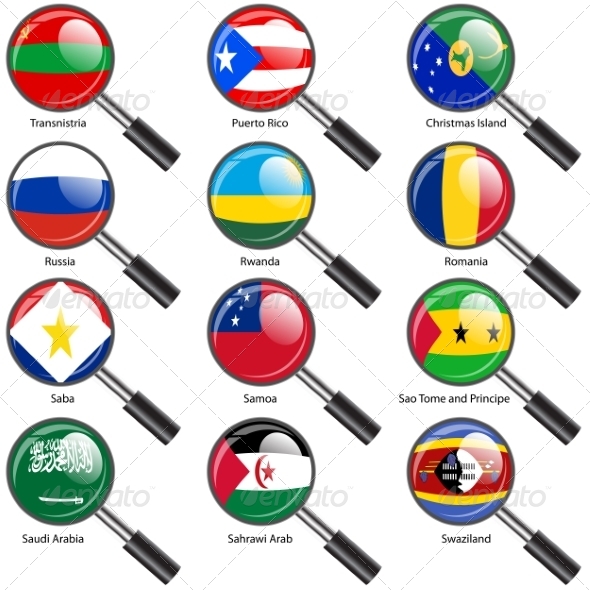 Flags of World Sovereign States Magnifying Glass