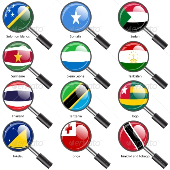 Flags of World Sovereign States Magnifying Glass
