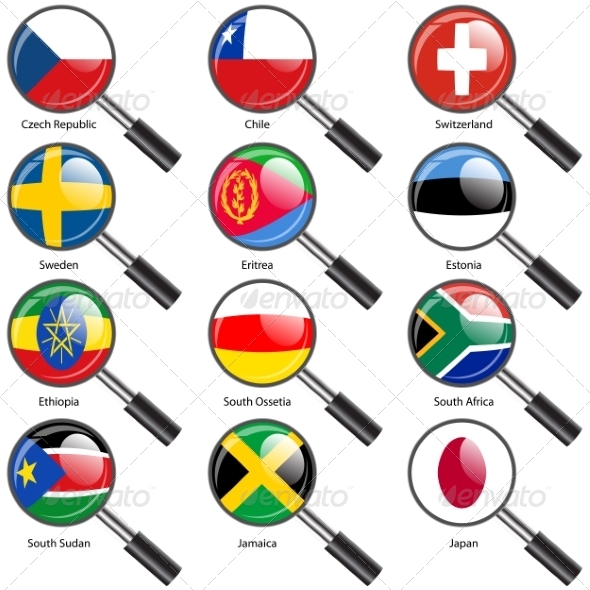 Flags of World Sovereign States Magnifying Glass