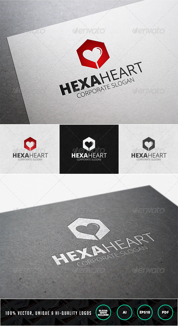 Hexa Heart Logo Template - Objects Logo Templates