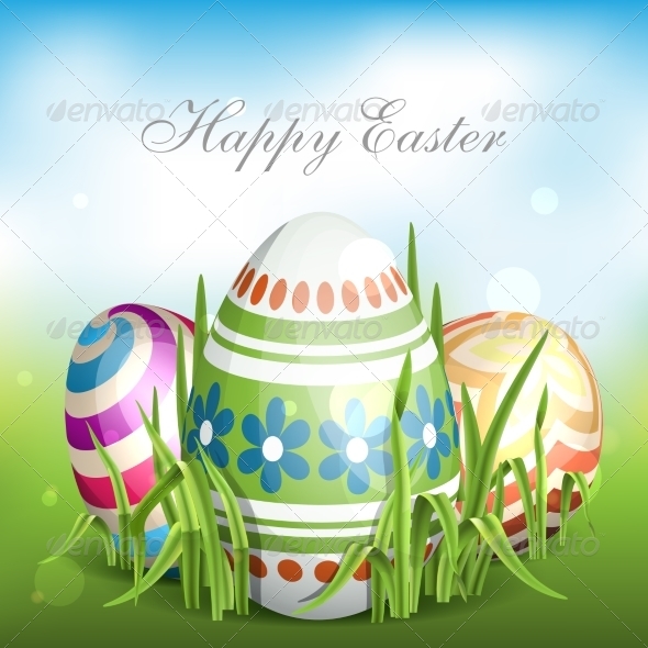Easter Background with Eggs in Grass Easter Background with Eggs in Grass