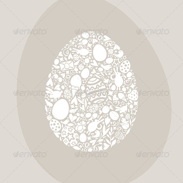 Easter Egg Card of White Objects on Beige Background Easter Egg Card of White Objects on Beige Background