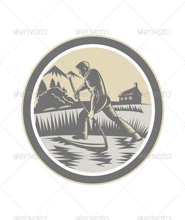 Organic Farmer Reaping Using Scythe Retro Organic Farmer Reaping Using Scythe Retro