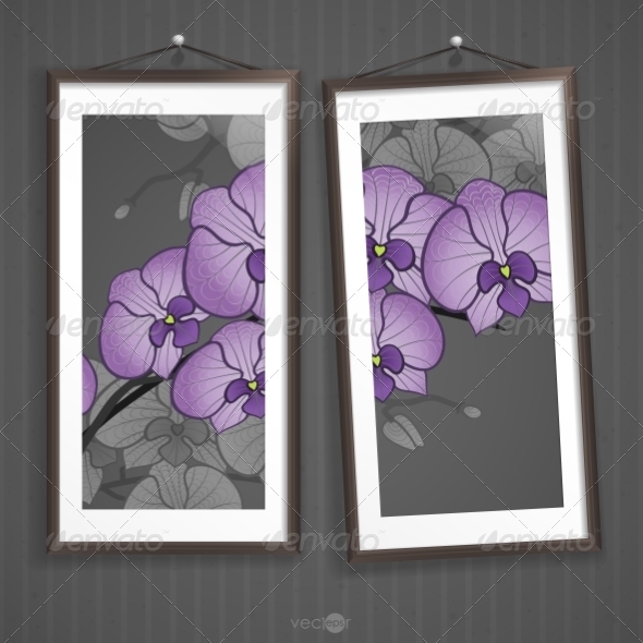 Two Framed Floral Pictures on Striped Wall Two Framed Floral Pictures on Striped Wall