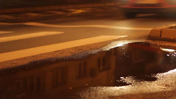 Puddle of Rain Night Traffic Puddle of Rain Night Traffic