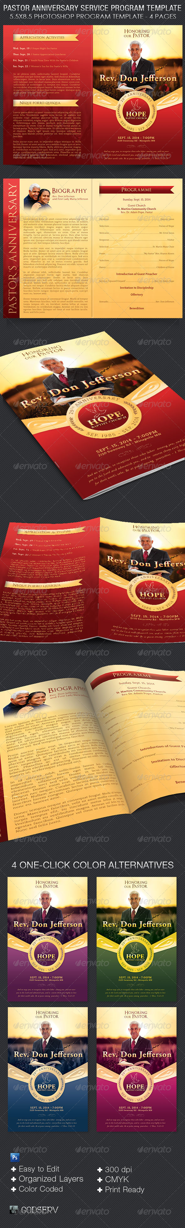 Pastor Anniversary Service Program Template - Informational Brochures
