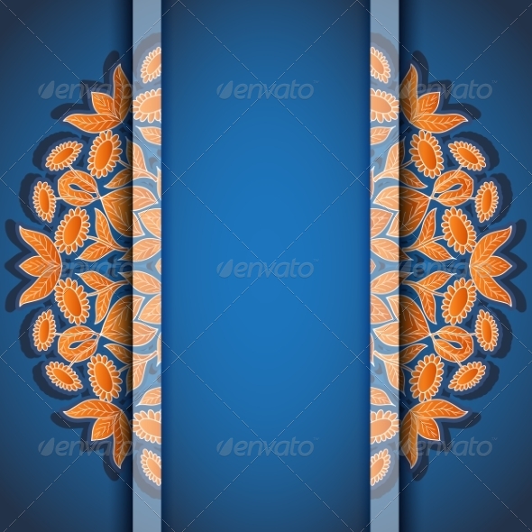 Round Floral Orange Blue Invitation Card Round Floral Orange Blue Invitation Card