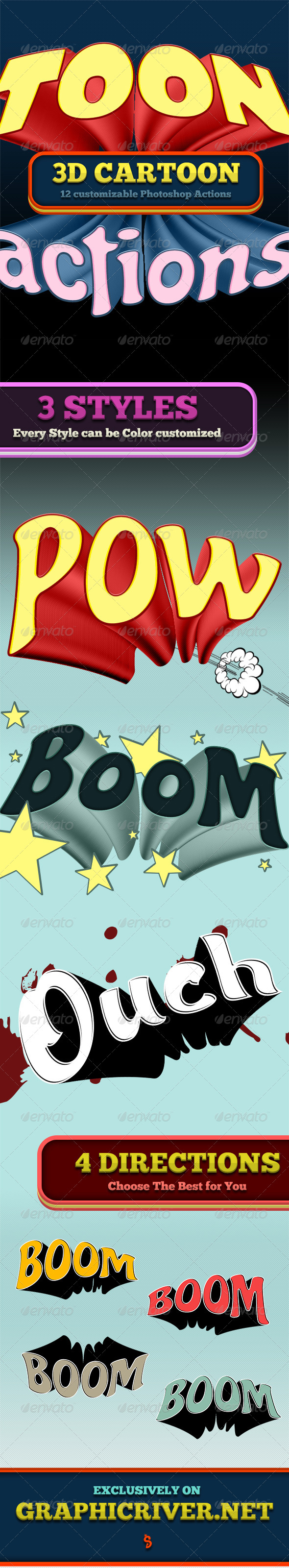 3D Cartoon & Comic Book Actions 2 - Text Effects Actions