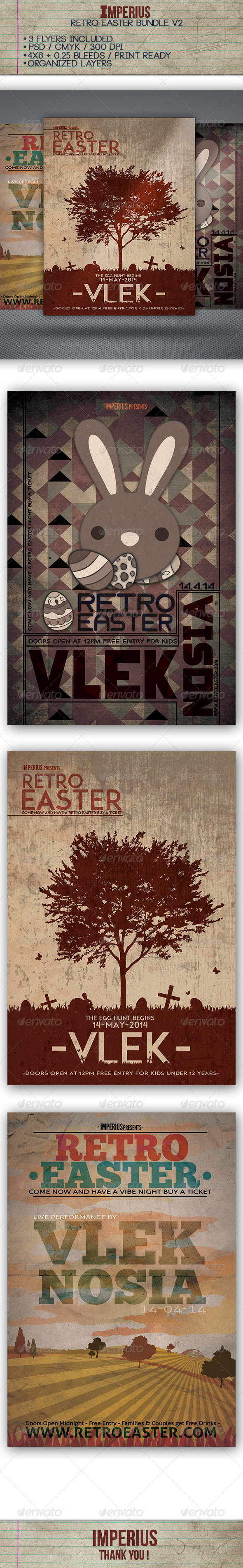 Retro Easter Bundle V2 - Flyers Print Templates