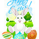 Easter Card with Landscape, Rabbit and Eggs