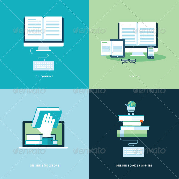 Flat Design Concept Icons for Online Book Flat Design Concept Icons for Online Book