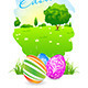 Easter Card with Landscape and Decorated Eggs