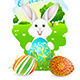 Easter Card with Landscape, Rabbit and Eggs