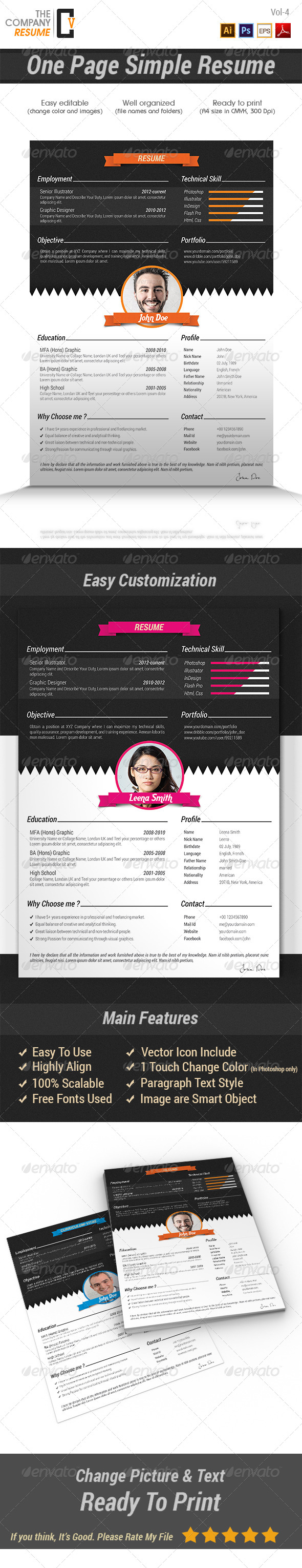 One Page Simple Resume