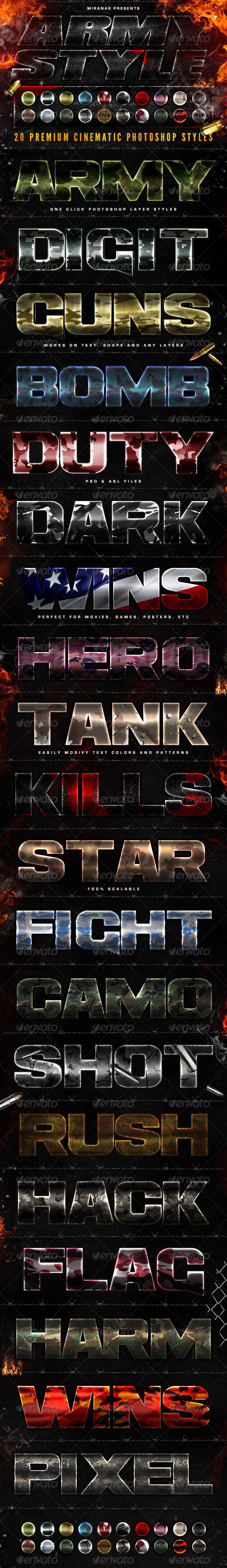 20 Cinematic Army / Military Photoshop Style - Text Effects Styles