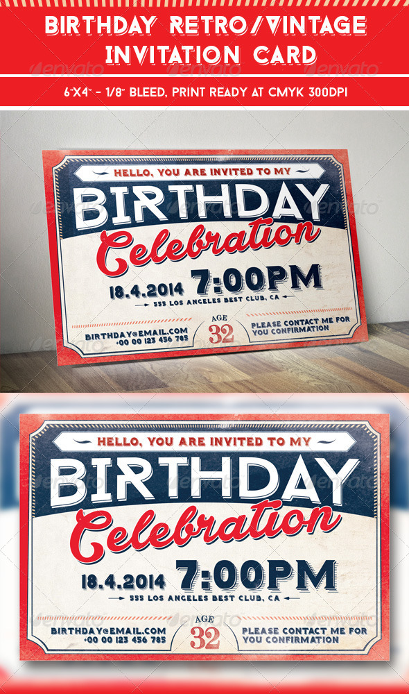 Birthday Retro/Vintage Invitation Card - Invitations Cards & Invites