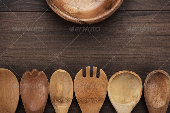 Wooden Spoons On The Blue Table