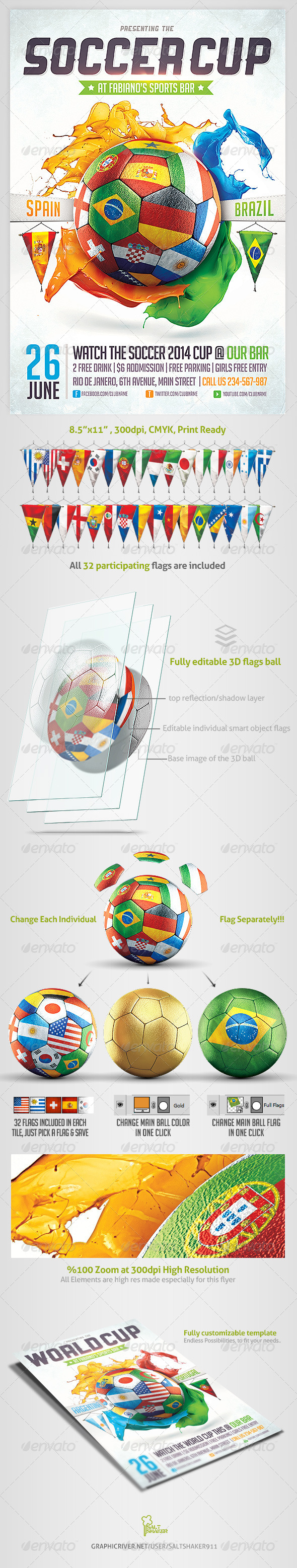 Brazil Soccer Cup 2014 Flyer - Sports Events