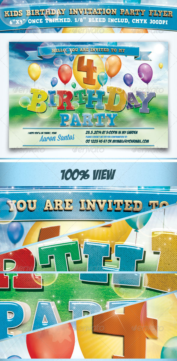 Kids Birthday Invitation Party Flyer