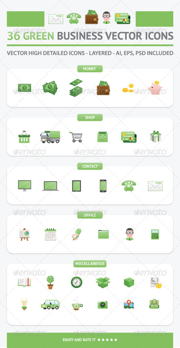 36 Green Business Vector Icons - Web Icons
