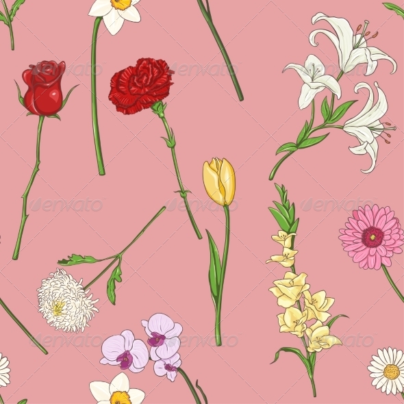 Seamless Pattern of Flowers Seamless Pattern of Flowers