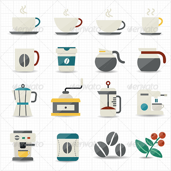 Coffee Icons and White Background Coffee Icons and White Background