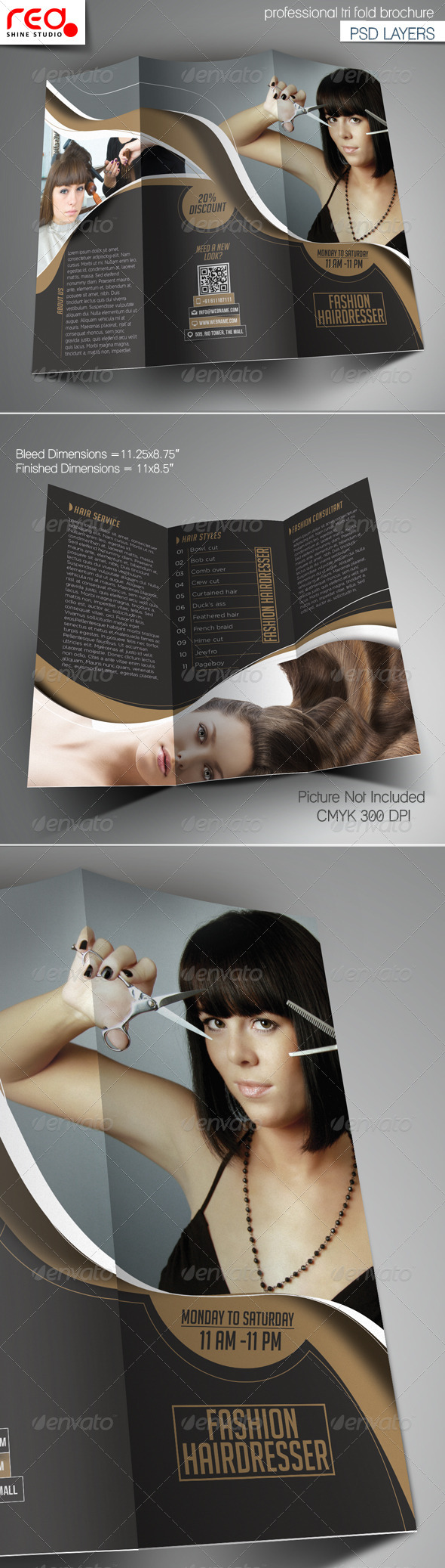Fashion Hairdresser Tri-fold Brochure Template - Catalogs Brochures