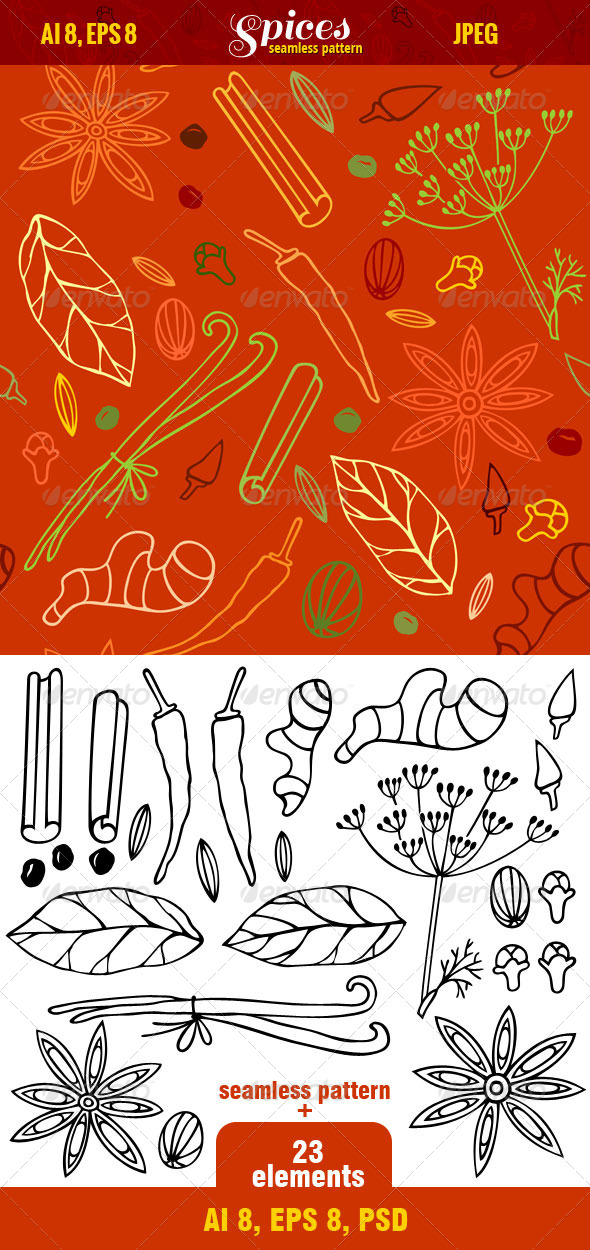 Seamless Pattern of Spices Seamless Pattern of Spices
