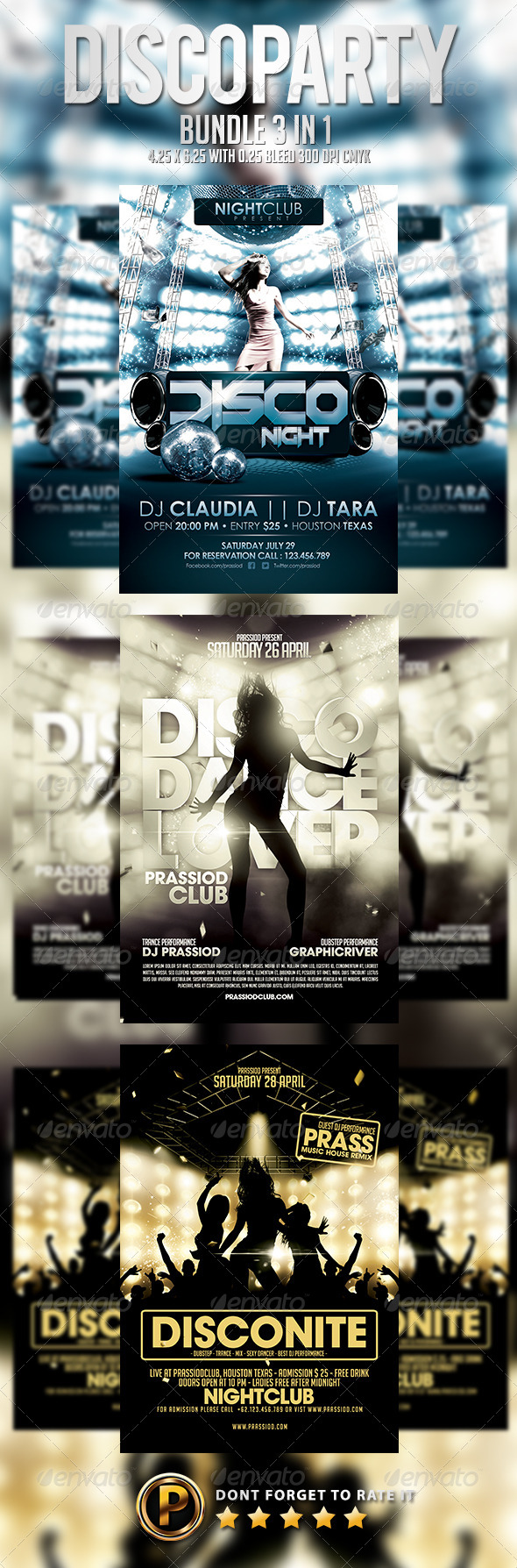 Disco Party Flyer Template - Bundle 3 In 1 - Clubs & Parties Events