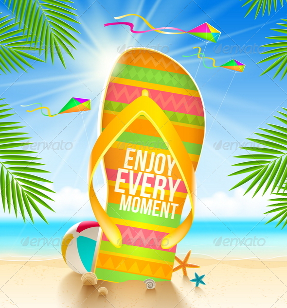 Multicolored%20huge%20flip flop%20with%20summer%20greeting%20on%20the%20tropical%20590