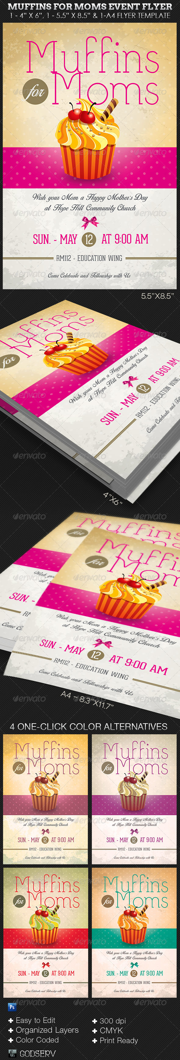Muffins for Moms Event Flyer Template - Church Flyers