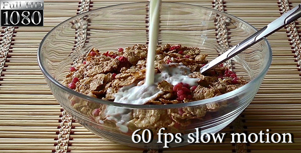 Fruity Corn Flakes and Pouring Milk Fruity Corn Flakes and Pouring Milk