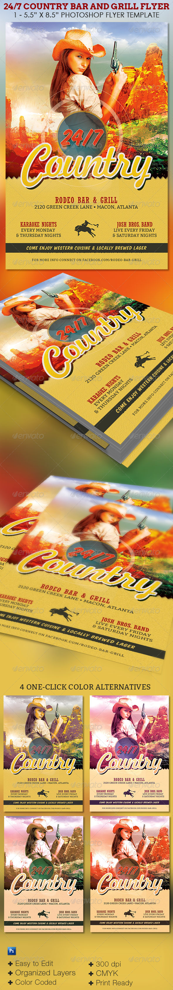 Country Bar and Grill Flyer Template - Clubs & Parties Events