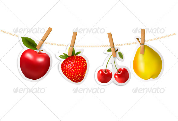 Fruit Stickers Hanging on a Rope