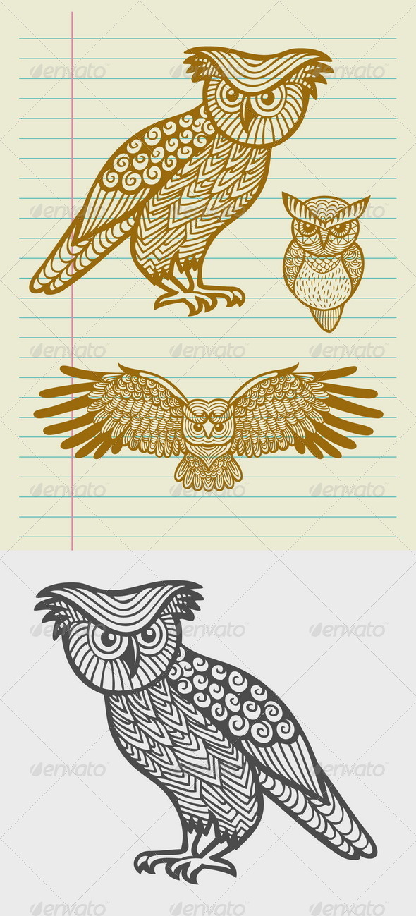 Decorative Owl Sketches - Animals Characters