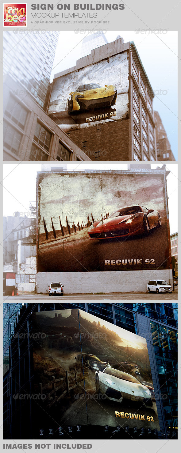 Sign on Buildings Mockup Templates Sign on Buildings Mockup Templates