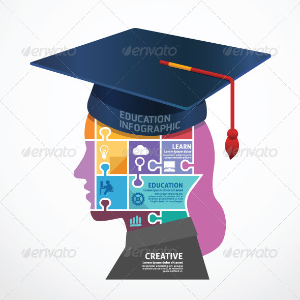 Infographic Template Graduation Cap Head Jigsaw