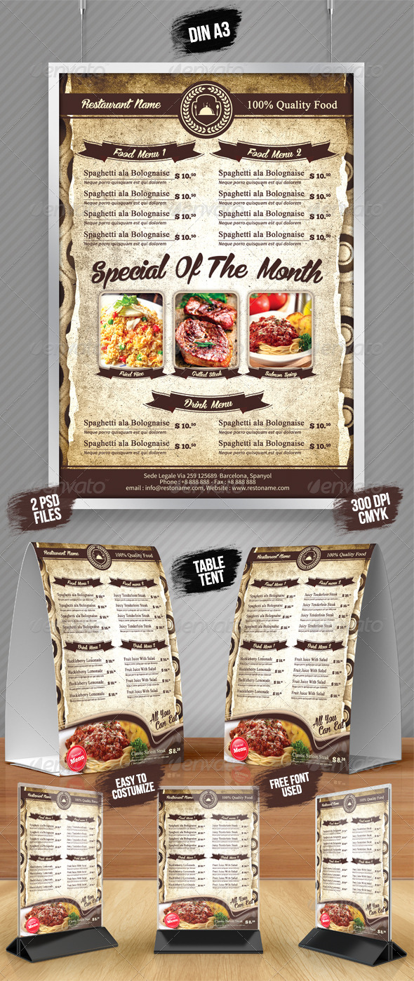 A3 Poster A5 Table Tent Menu A3 Poster A5 Table Tent Menu
