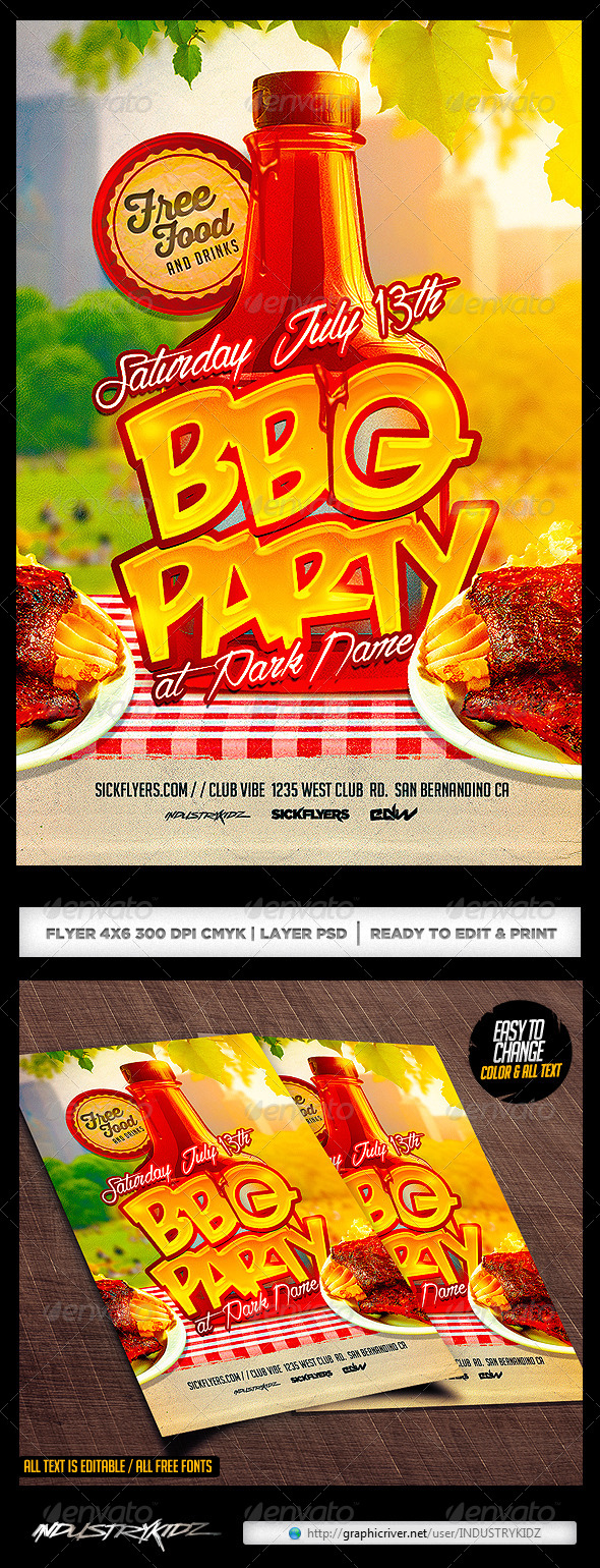 BBQ Party Flyer Template PSD - Clubs & Parties Events