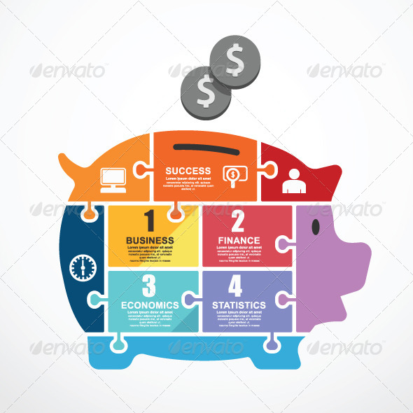 Infographic Template  Piggy Bank Jigsaw Banner